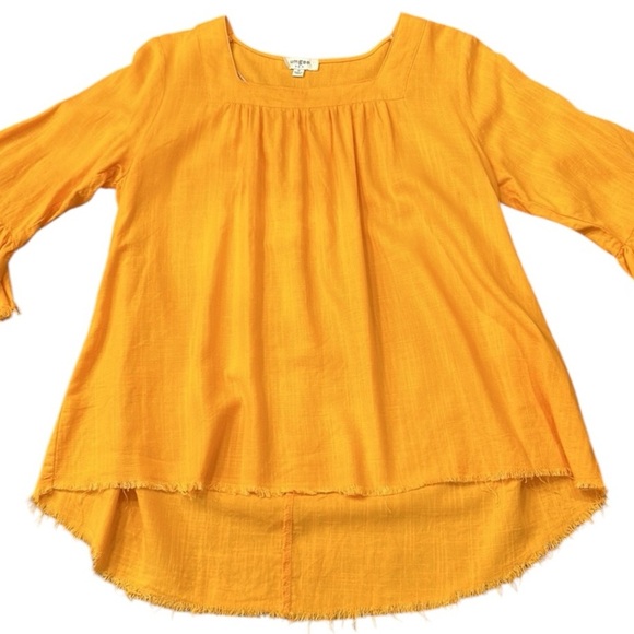 Umgee Linen Blend Raw Hem Square Neck Loose Fit Top Tangerine Size Medium - Picture 10 of 13